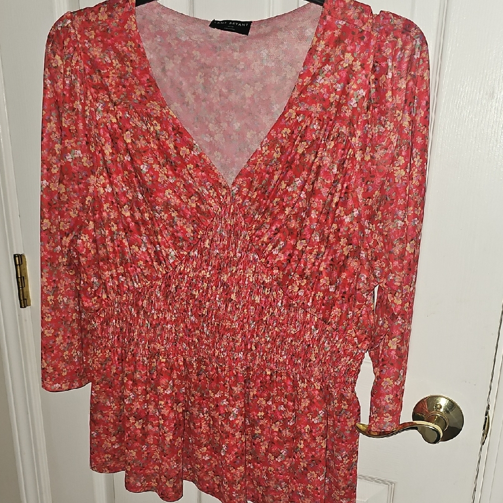 Lane Bryant Red Floral Blouse